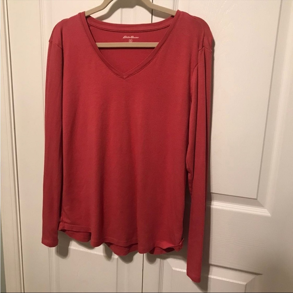 Eddie Bauer‎ Womens Size XL Extra Large Long Sleeve V-Neck Shirt Mauve Pink